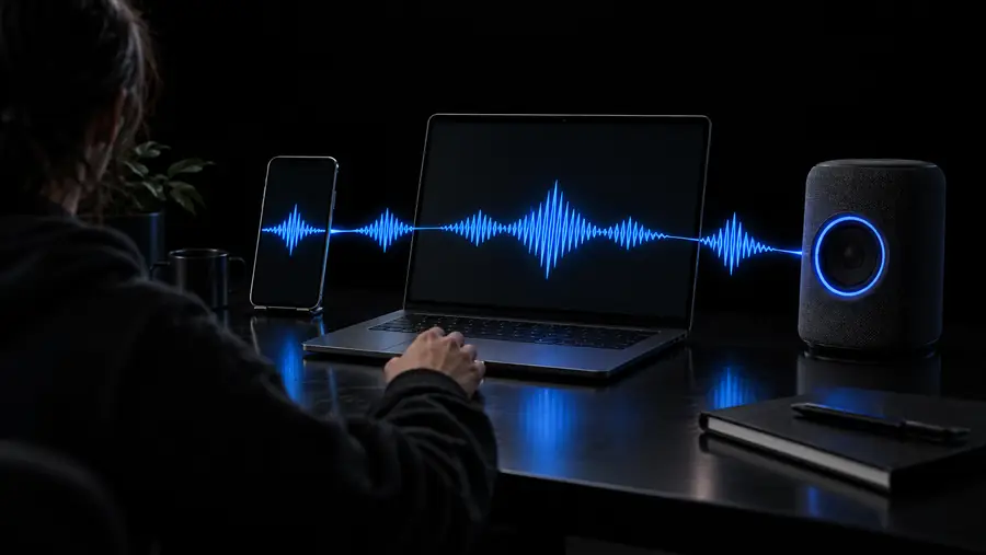 Editorial artwork for a focused free voice-generation workflow